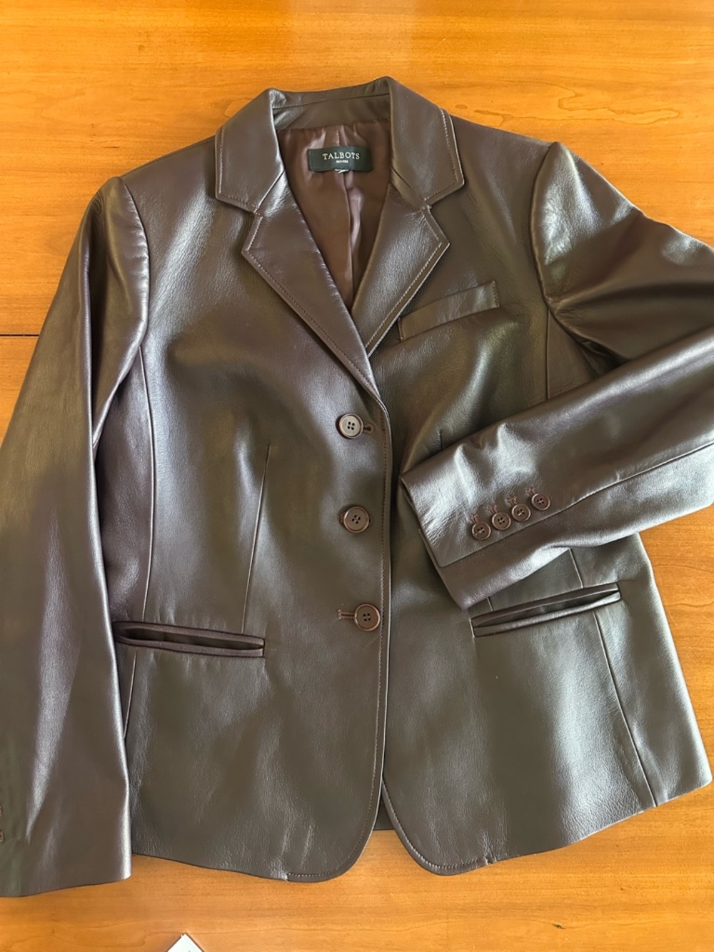 Talbots Petites 100% Leather Blazer Jacket Deep Plum Burgundy Buttery Soft P/S